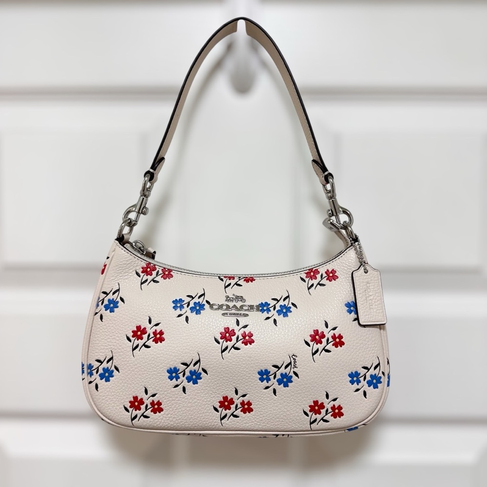 Coach Teri Floral Chalk Multi Pebbled Leather Shoulder Bag NWOT